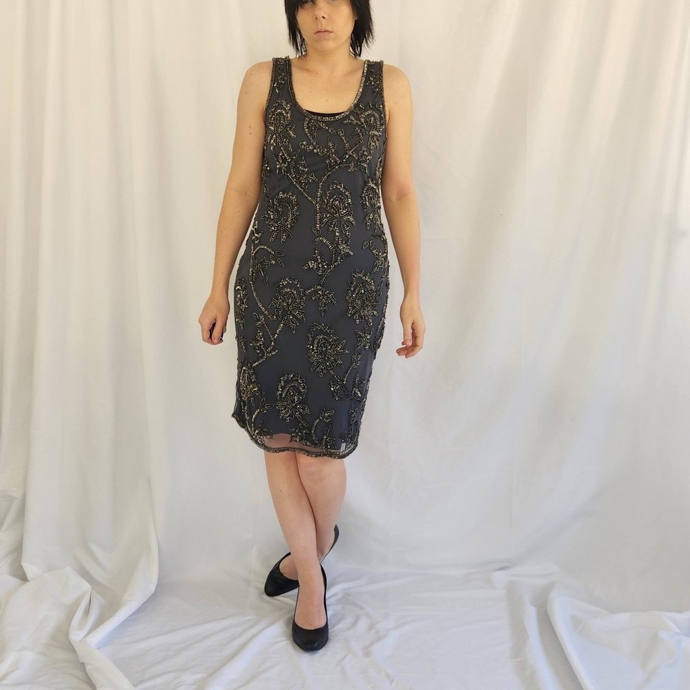 Prelude Gray Silk Beaded Dress